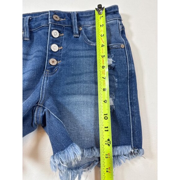 KanCan Women Distressed Denim Shorts Estilo High-Rise Raw stretch Small (LL284) - Picture 6 of 7